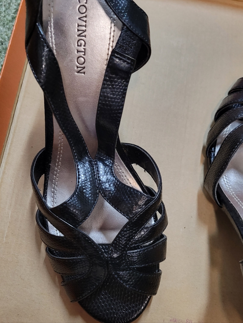 Covington Black Textured Strappy Heeled Sandals